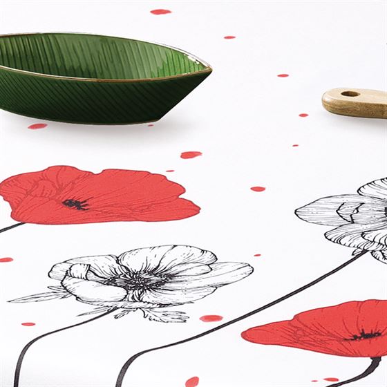 Nappe De Table Anti Tache Blanc Avec Coquelicot Franse Tafelkleden