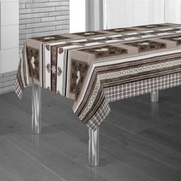 Tablecloth brown, beige with hearts 300 X 148 French tablecloths