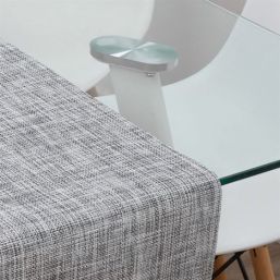 Tischläufer aus gewebtem Vinyl grau | Franse Tafelkleden
