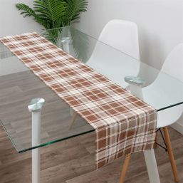 Table runner vinyl brown checkered woven 180 x 35 cm