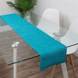 Chemin de table vinyle hellblau damier tissé 180 x 35 cm