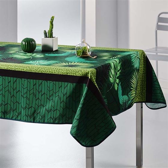 huiswerk maken Dressoir munt Tafelkleed anti-vlek groen met bladeren | Franse Tafelkleden