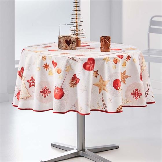 Tablecloth anti-stain beige christmas | Franse Tafelkleden