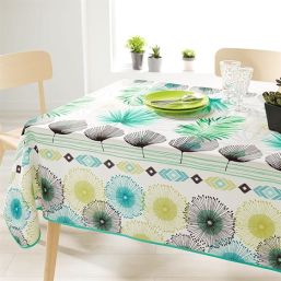 Tablecloth anti-stain white with palm leaves | Franse Tafelkleden