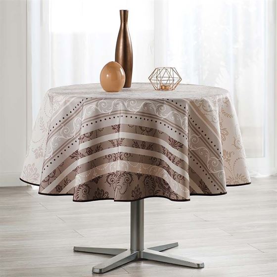 Tischdecke Taupe mit silbernen Franse Kreisen | Tafelkleden