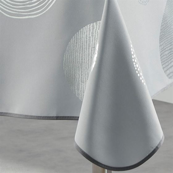 Tablecloth polyester gray, with silver circles | Franse Tafelkleden