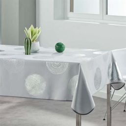 Tablecloth polyester gray, with silver circles | Franse Tafelkleden