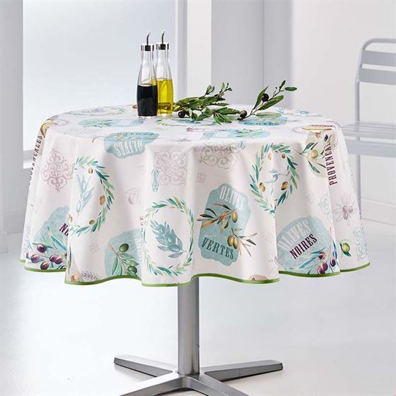 Tablecloth round ecru with olives, Provence