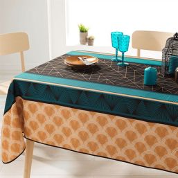 Rectangle tablecloth 100% polyester, moisture repellent. Black, orange, figures