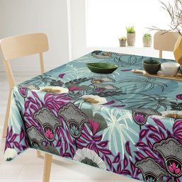 Tischdecke Anti Fleck Meerblau mit Blättern Französische Tischdecken.