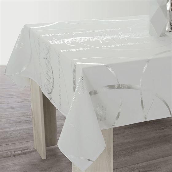 Nappe de table blanc pur avec des rayures argentées