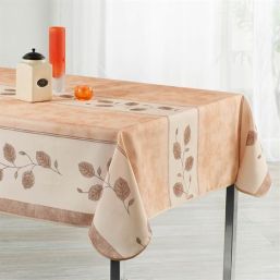 Tablecloth beige, brown and white with leaves 300 X 148 French tablecloths