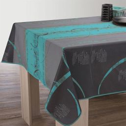 Tablecloth Rectangular Astrid anis, gray with turquoise stripes