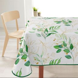 Tablecloth rectangular water-repellent white with yellow and green leaves