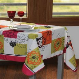 Tablecloth white green with flowers 200 X 148 French tablecloths