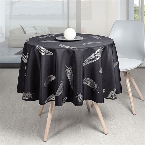 Tablecloth Christmas black with silver feather | Franse Tafelkleden
