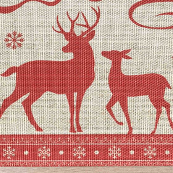 Placemat anti-stain vinyl beige with red reindeers | Franse Tafelkleden