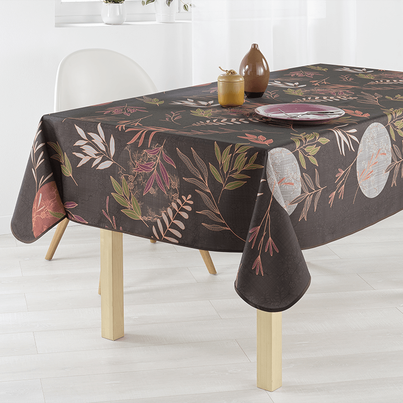 Bruin Polyester Tafelkleed met Natuurprinter | Franse Tafelkleden