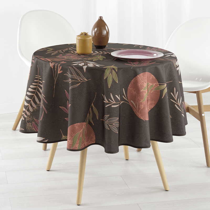 Brown Polyester Tablecloth with Nature Print | Franse Tafelkleden