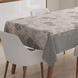 Tablecloth polyester gray, pink with flowers | Franse Tafelkleden
