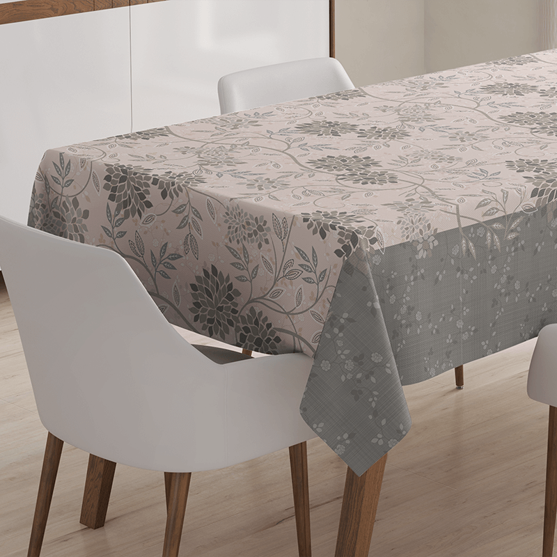 Nappe de table polyester grise, rose à fleurs | Franse Tafelkleden