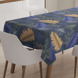 Tablecloth anti-stain with ocher palm leaf | Franse Tafelkleden