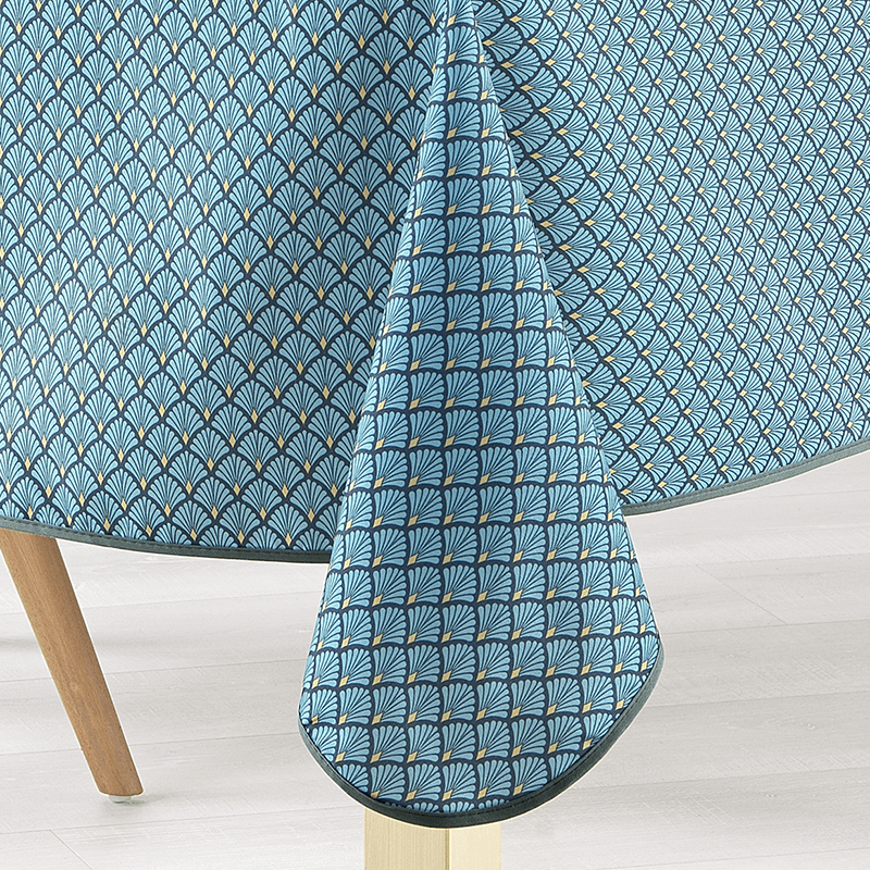 Tafelkleed polyester anti-vlek blauw waaiers | Franse Tafelkleden