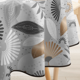 Nappe en polyester gris avec feuilles de palmier | Franse Tafelkleden