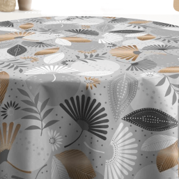 Grey polyester tablecloth with palm leaves | Franse Tafelkleden