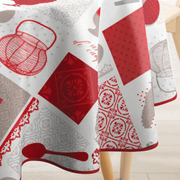 Red with chiken polyester stain-resistant tablecloth | Franse Tafelkleden