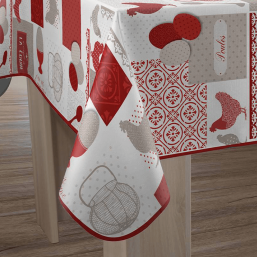 Red with chiken polyester stain-resistant tablecloth | Franse Tafelkleden