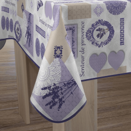 Ecru with Lilac Polyester Stain-Resistant Tablecloth | Franse Tafelkleden