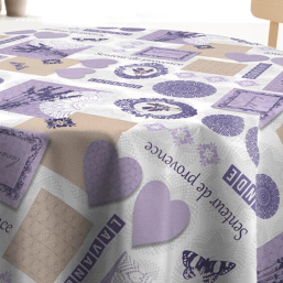 Ecru with Lilac Polyester Stain-Resistant Tablecloth | Franse Tafelkleden