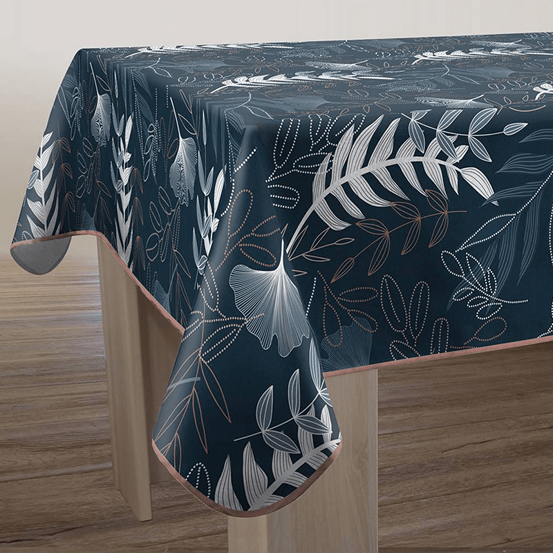 Dark green polyester stain-resistant tablecloth with ginkgo print