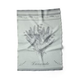 Gray 100% cotton kitchen towel with lavender print