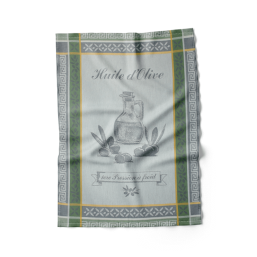 Grey and green kitchen towel with olive print from Franse Tafelkleden.