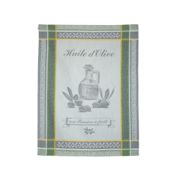 Grey and green kitchen towel with olive print from Franse Tafelkleden.