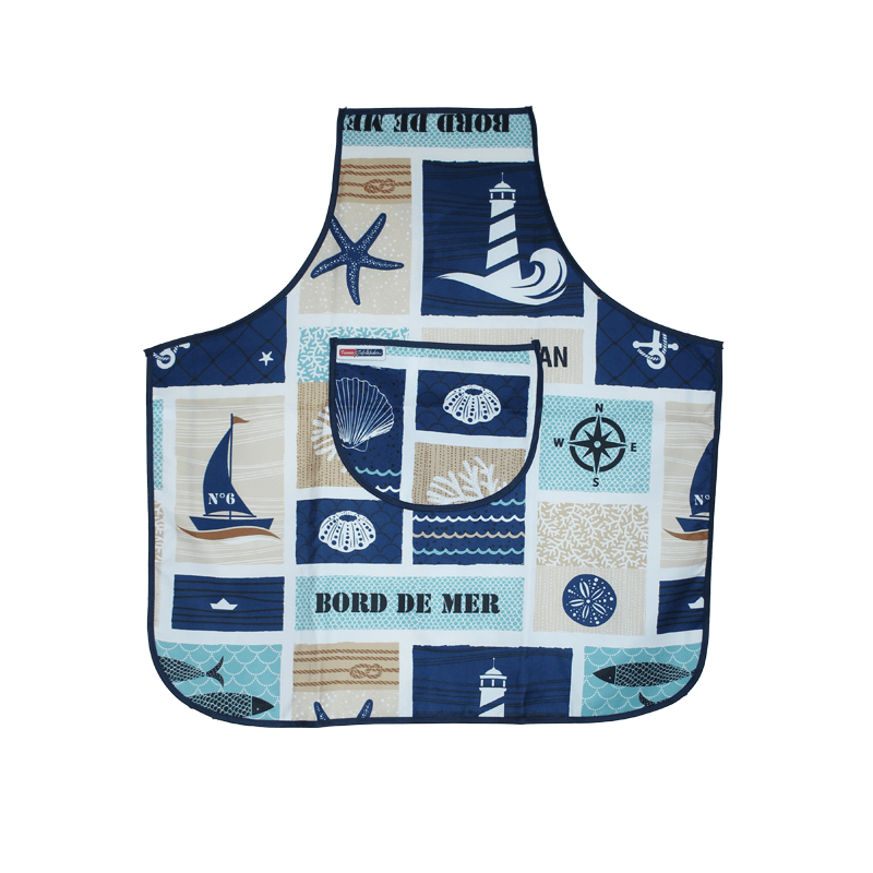 Elegant blue kitchen apron with beach print | Franse Tafelkleden