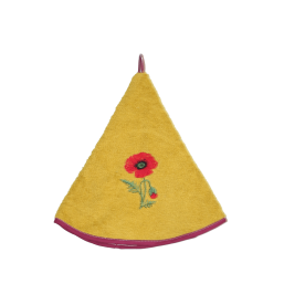 Round cotton kitchen towel with poppy design, by French Tablecloths.