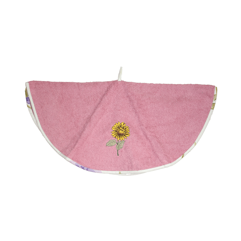 Ronde Katoenen Keukenhanddoek roze met zonnebloem | Franse Tafelkleden