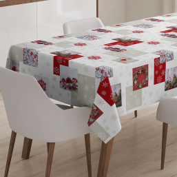 Beautiful tablecloth with Christmas balls, wreaths, and snowflakes. Perfect for indoor and outdoor use.