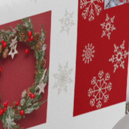 100% polyester Christmas tablecloth with festive balls, wreaths, and snowflakes for any setting.