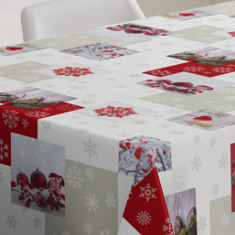 Weiß-Rote Weihnachts-Tischdecke Polyester | Franse Tafelkleden