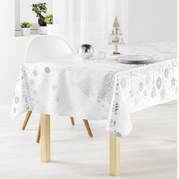 Nappe de Noël en Polyester Blanc-Argent | Franse Tafelkleden