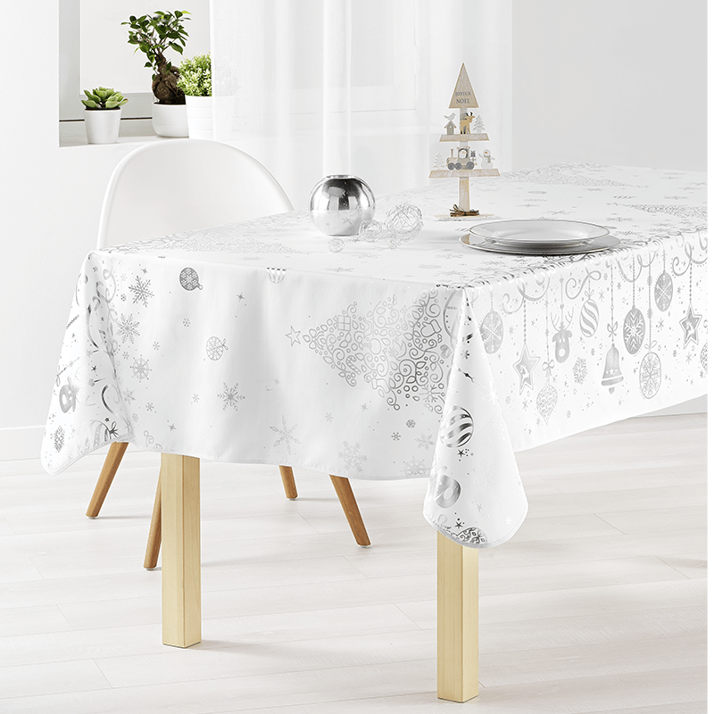 Nappe de Noël en Polyester Blanc-Argent | Franse Tafelkleden