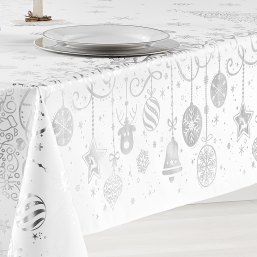 Nappe de Noël en Polyester Blanc-Argent | Franse Tafelkleden