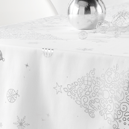 Nappe de Noël en Polyester Blanc-Argent | Franse Tafelkleden