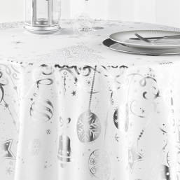 Nappe de Noël en Polyester Blanc-Argent | Franse Tafelkleden