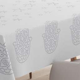 White-Grey Stain-Resistant Tablecloth Hand of Hamsa | Franse Tafelkleden