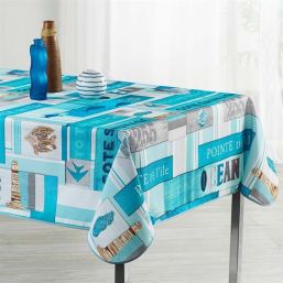 Tablecloth ocean light blue with fish 350 X 148 French tablecloths